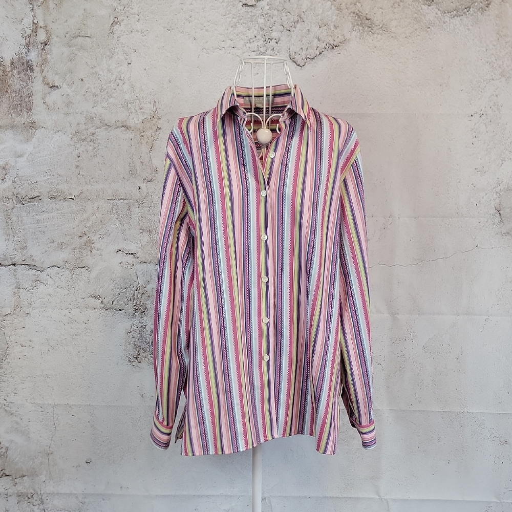 Foxcroft Button-Down Shirt Multicolor Striped Wom… - image 1